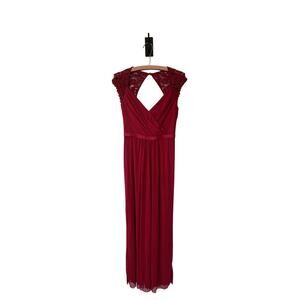 Davids Bridal Size 4 Red Wine Long Bridesmaid Dress with Lace Cap Sleeve